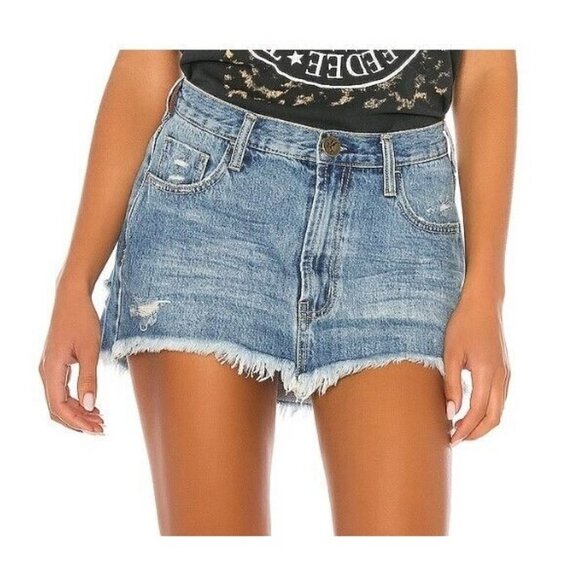 New One Teaspoon Texan Blue Junkyard Skirt Womens 24 Blue Denim Mini - Picture 1 of 7